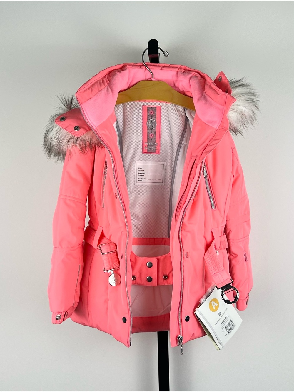 Poivre Blanc Girls Ski Jacket and Overall/Bib Ski Pants Set, Punch Pink, Size 7 - Picture 11 of 14